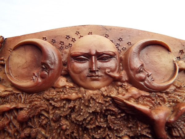 Maiden Mother Crone Terracotta Wall Ornament Moon Detail