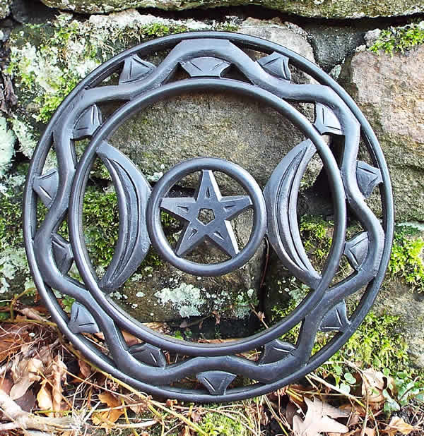 Carved Wood Pagan Triple Moon Wall Ornament
