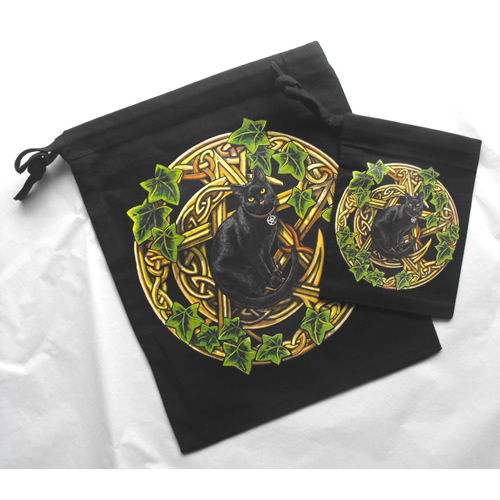 Cat and Pentacle Black Cotton Bag for Tarot and Oracle Cards