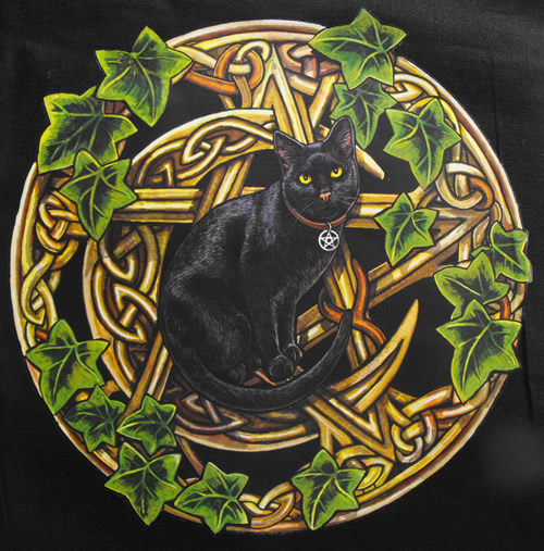 Cat and Pentacle Black Cotton Bag for Tarot and Oracle Cards