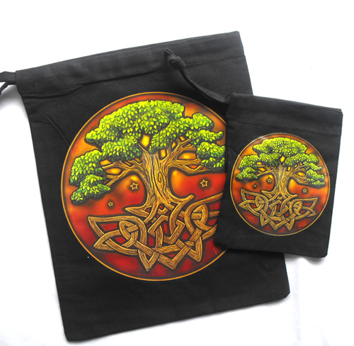 Tree of Life  Black Cotton Bag for Tarot and Oracle Cards