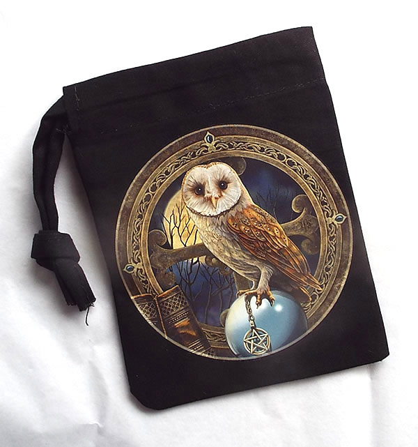 Spellcaster Owl Black Cotton Bag for Tarot and Oracle Cards