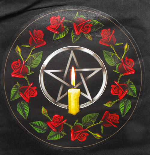 Pentacle and Roses Black Cotton Bag for Tarot and Oracle Cards