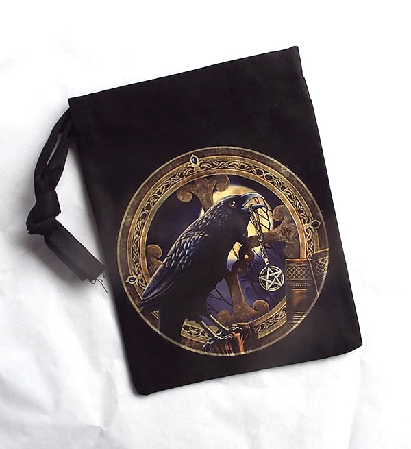 Pentagram Raven Black Cotton Bag for Tarot and Oracle Cards