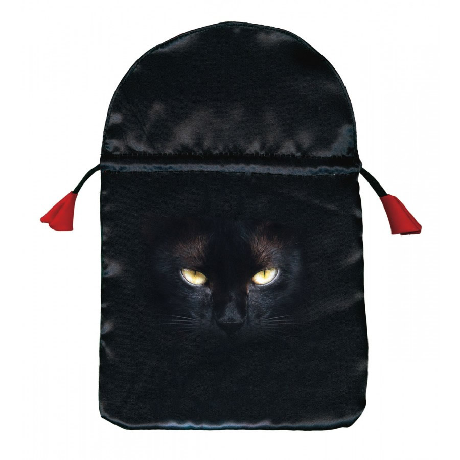 Black Cat Face Satin Bag for Tarot and Oracle Cards