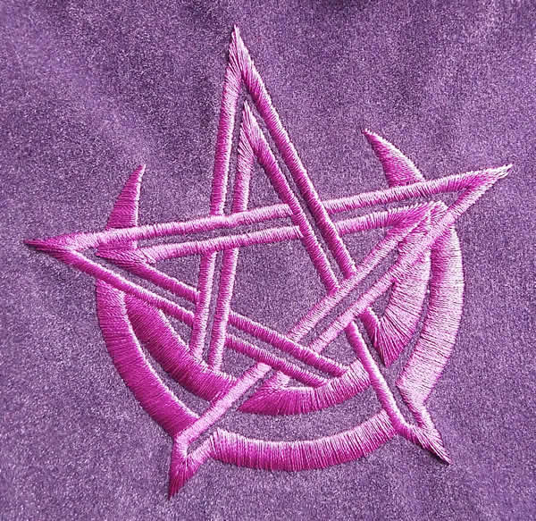 Wiccan Moon and Pentagram Velvet Bag for Tarot and Oracle Cards Detail