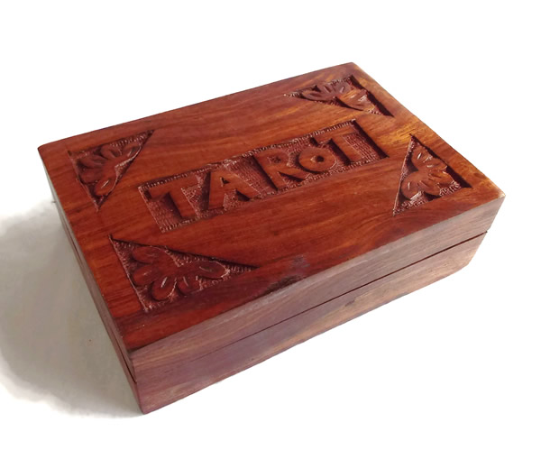 Wooden Tarot and Oracle Box with Carved Tarot Text