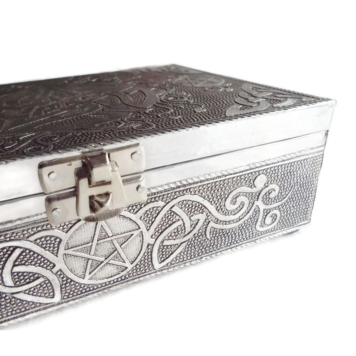 Silver Metal Box with Fancy Pentacle End View