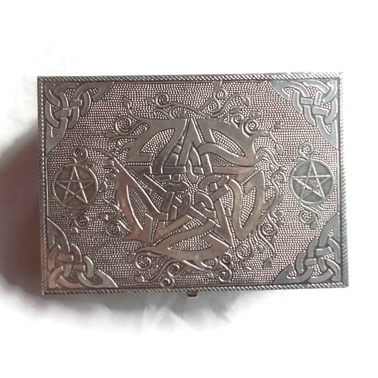 Silver Metal Box with Fancy Pentacle Top View