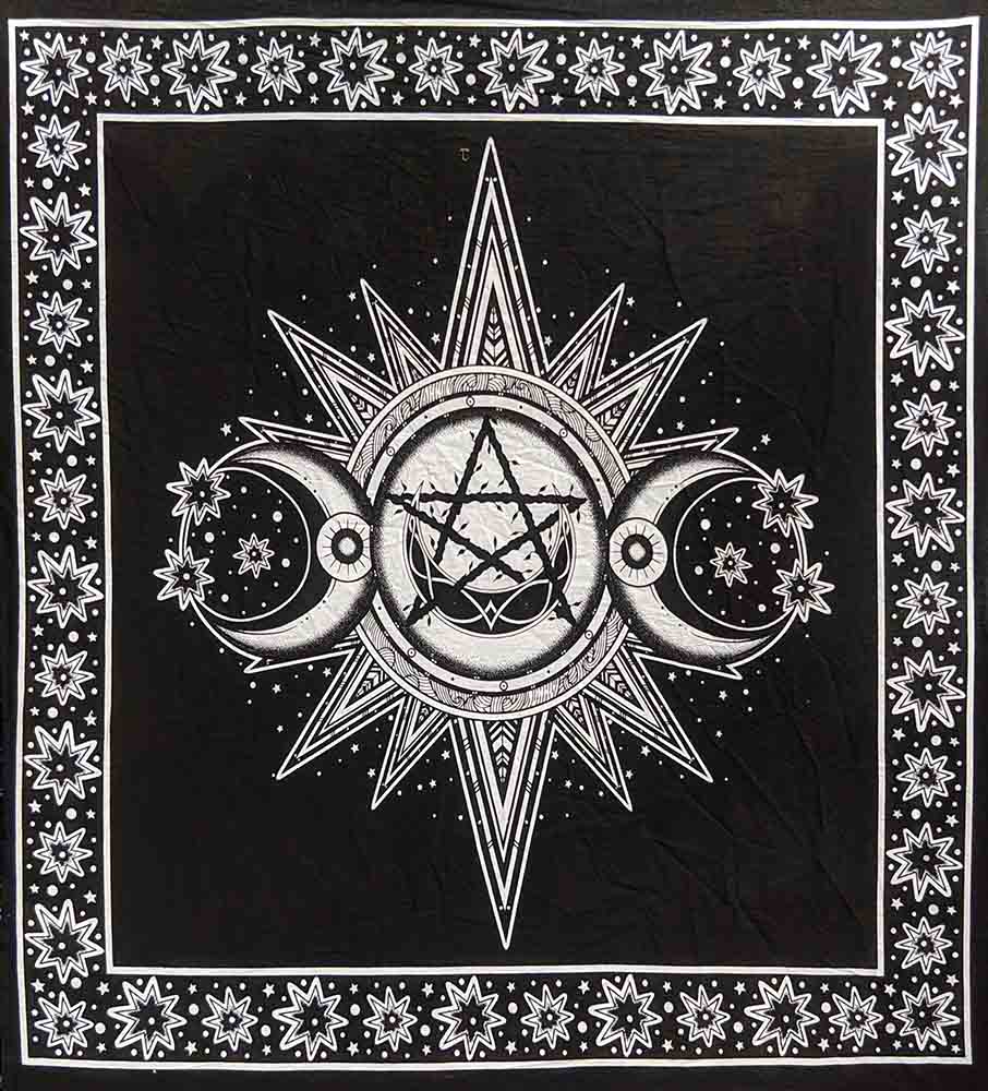 Black and White Triple Moon Wall Hanging or Altar Cloth
