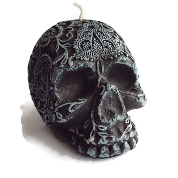 Black Day of the Dead Sugar Skull Candle