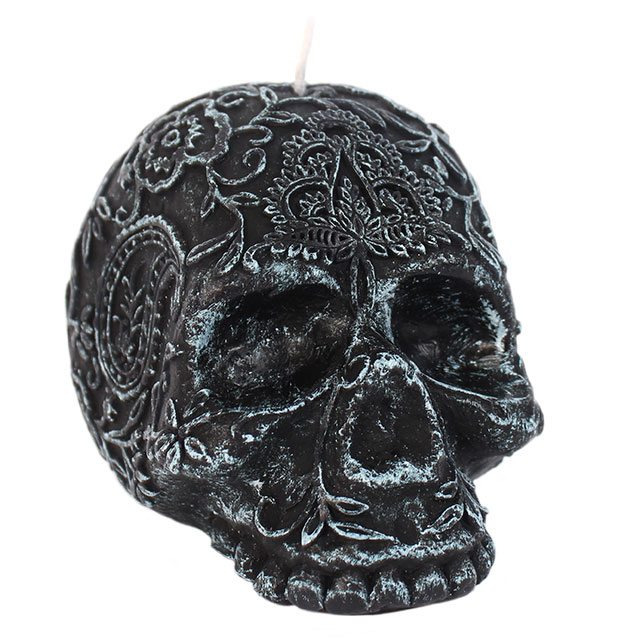 Black Day of the Dead Sugar Skull Candle