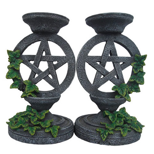 Aged Pentagram Candlestick Pair