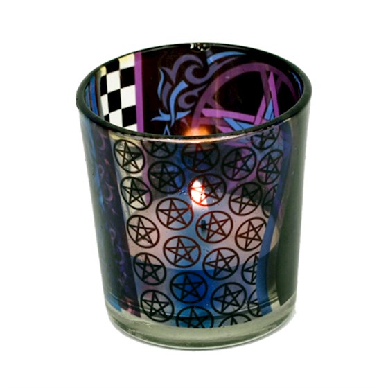 Pentacle Design Glass Votive and T-Light Holder