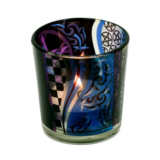 Pentacle Design Glass Votive and T-Light Holder