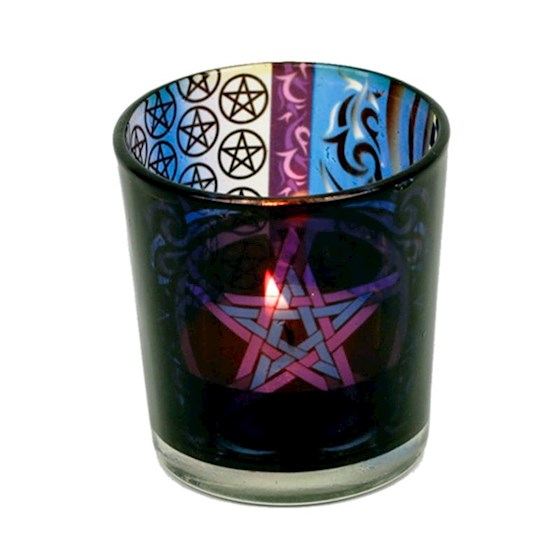 Pentacle Design Glass Votive and T-Light Holder