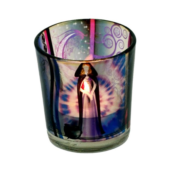 Witch Design Glass Votive and T-Light Holder