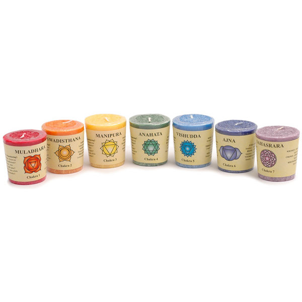 Set of Seven Chakra Votive Candles with Essential Oils