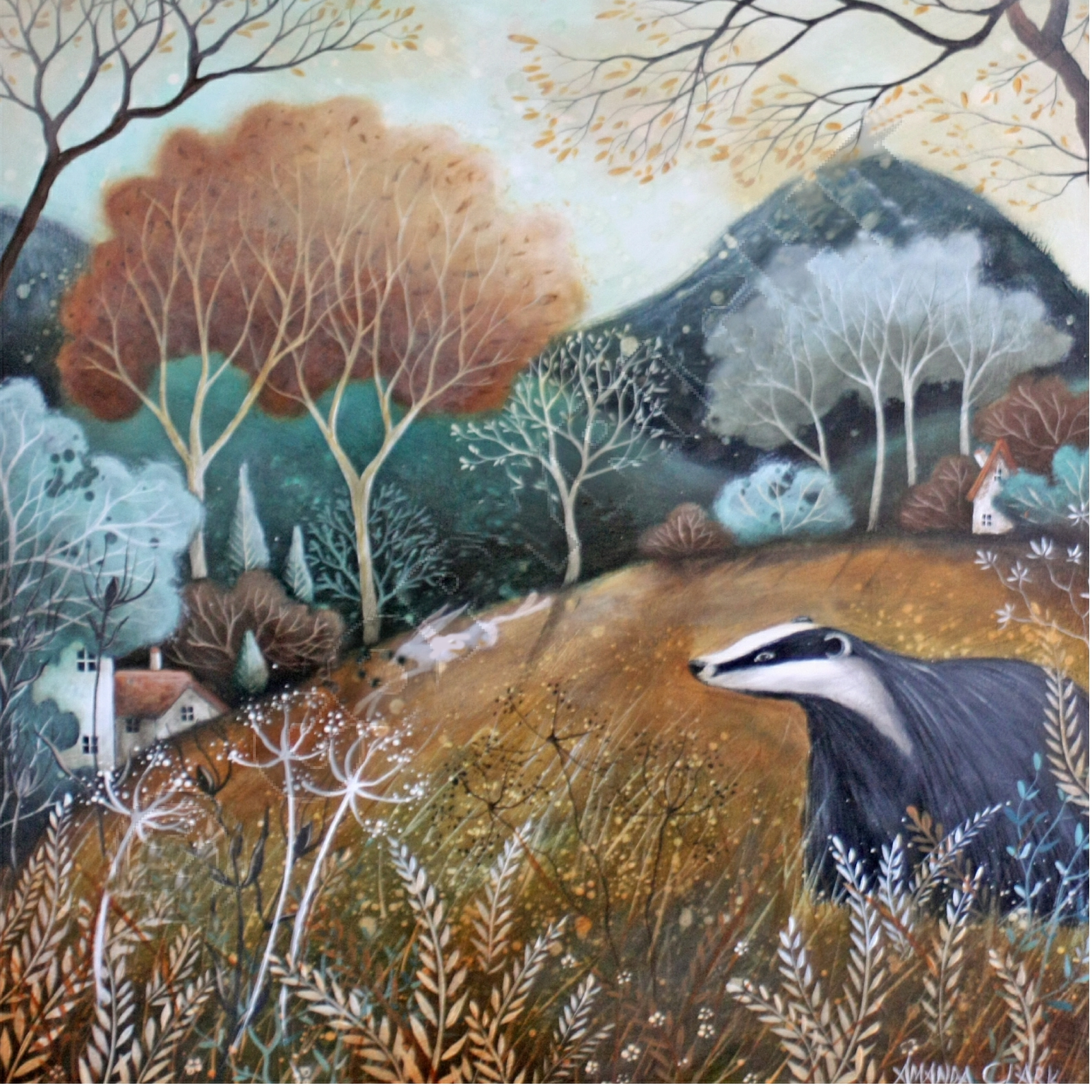 Autumn Light Badger Greetings Card by Amanda Clark