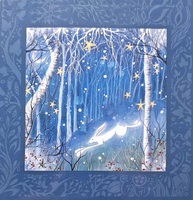 Frosty Night Winter Hare Greetings Card by Amanda Clark