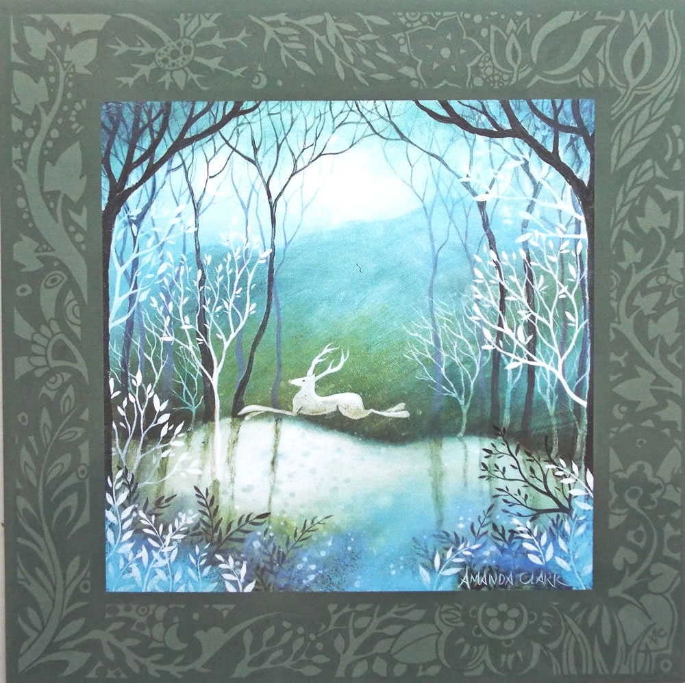 Moonlit Wood Greetings Card by Amanda Clark