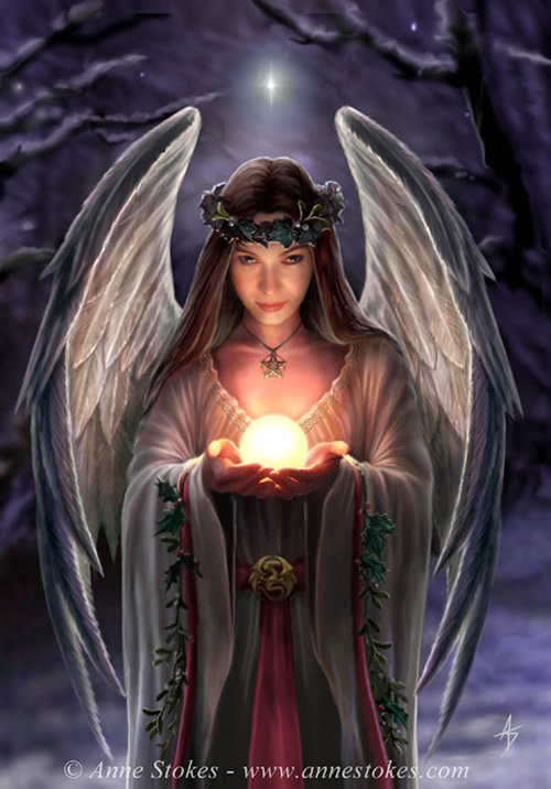 Yule Angel Greetings Card by Anne Stokes