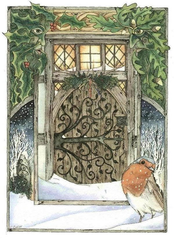 Solstice Door Greetings Card by Christopher Bell