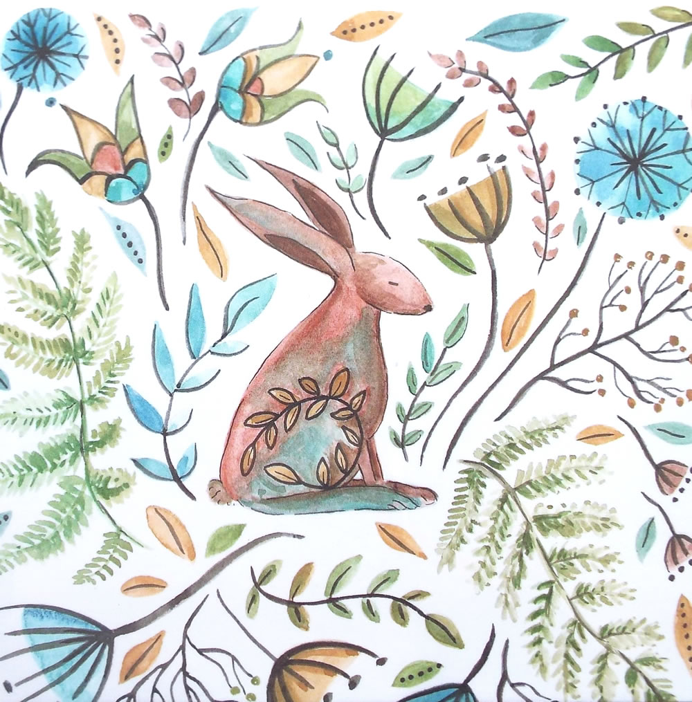 Spring Hare Greetings Card by Fiona Gypsy Bunting