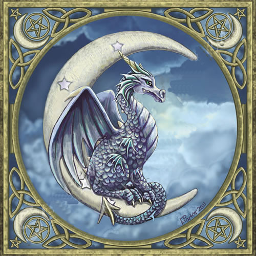 Moon Dragon Greetings Card by Lisa Parker