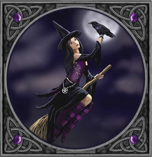 Witch with Raven Greetings Card by Lisa Parker