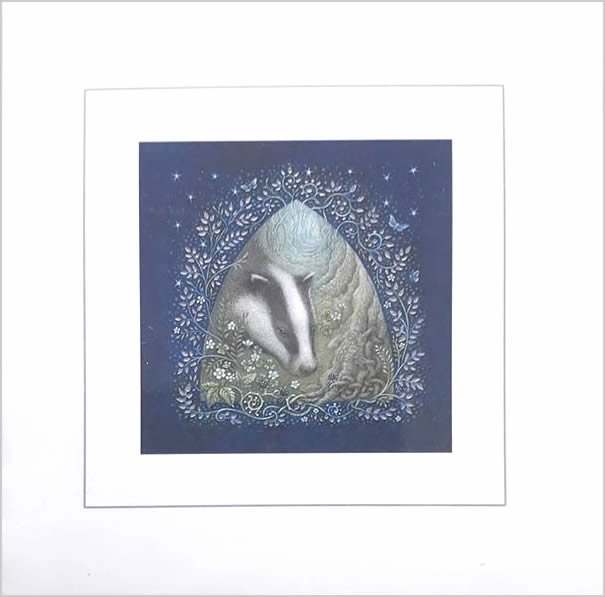 Blackberrying Badger Greetings Card by Meraylah Allwood