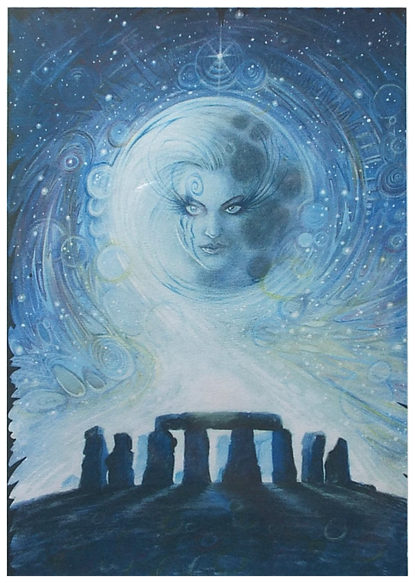 Moon Over Stonehenge Greetings Card by Neil Sims