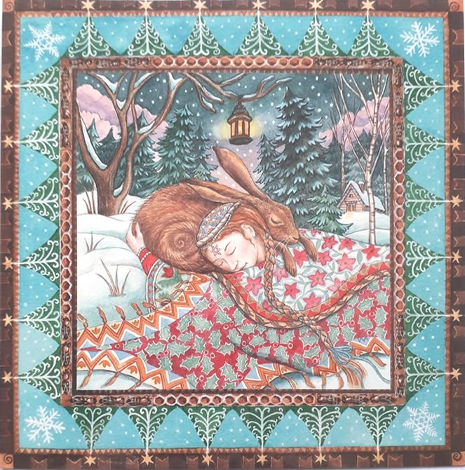 Hare Hug Yule Greetings Card by Wendy Andrew