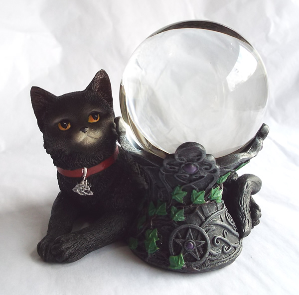 Black Cat Stand with 60mm Crystal Ball