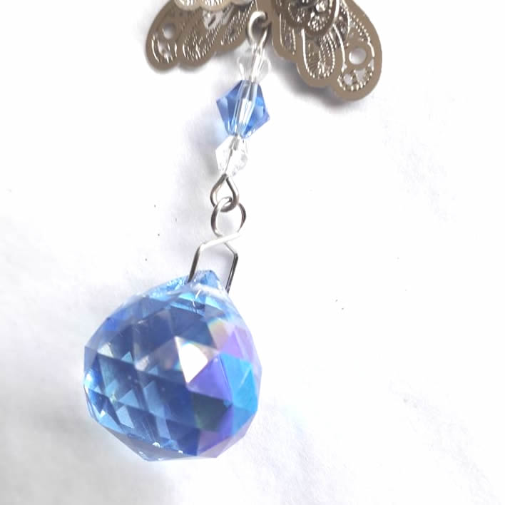 Butterfly Hanging Window Crystal Blue Crystal Detail