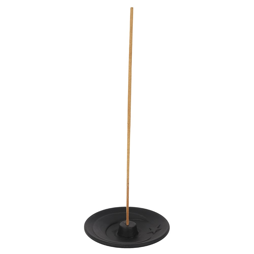 Black Terracotta Incense Holder with Crescent Moon