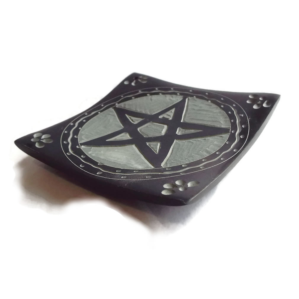 Black Soapstone Pentacle Incense Holder Side View