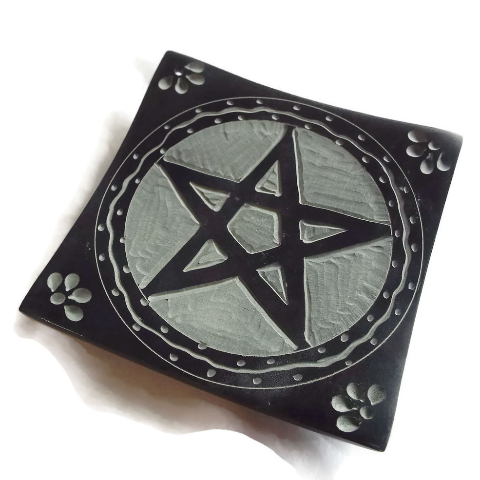 Black Soapstone Pentacle Incense Holder