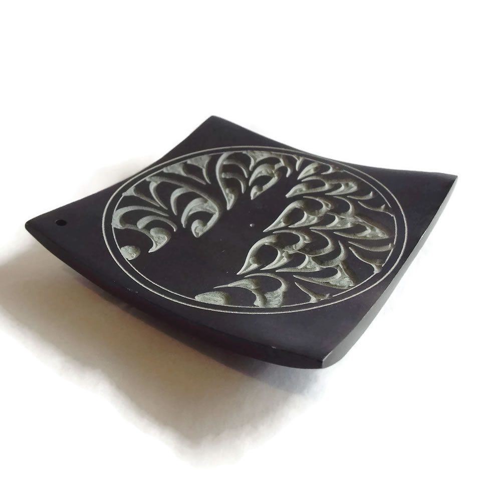 Black Soapstone Tree Incense Holder Side View