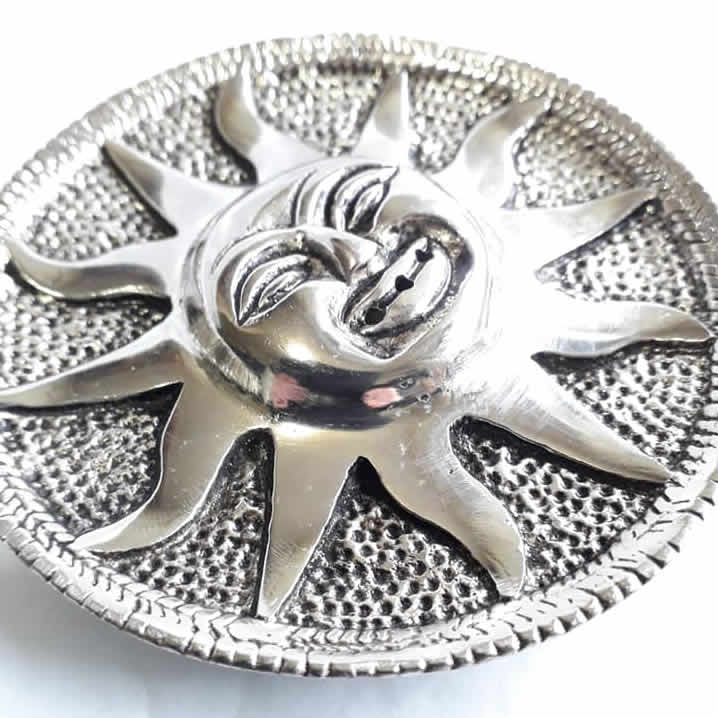 Silver Metal Sun Face Incense Holder