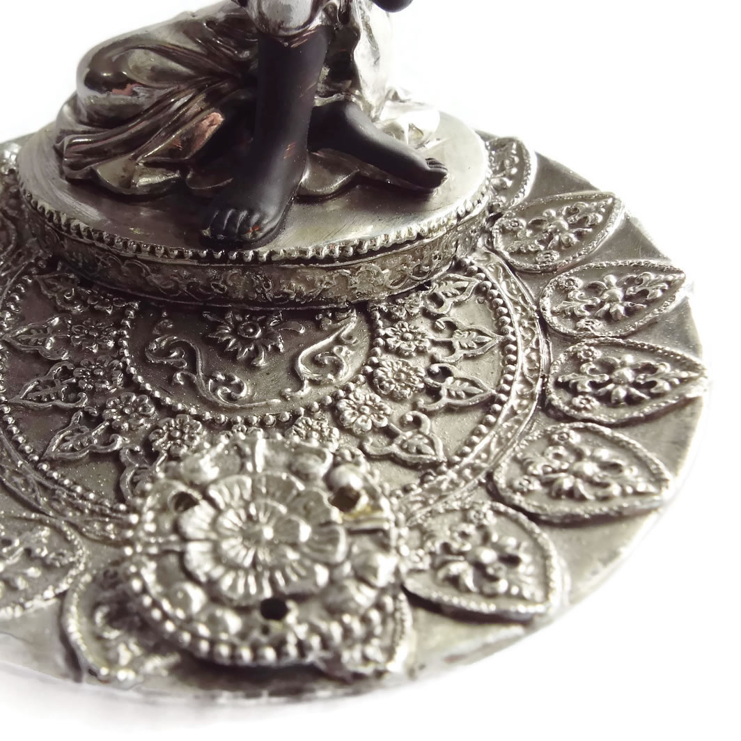 Silver Relaxing Buddha Incense Holder Detail