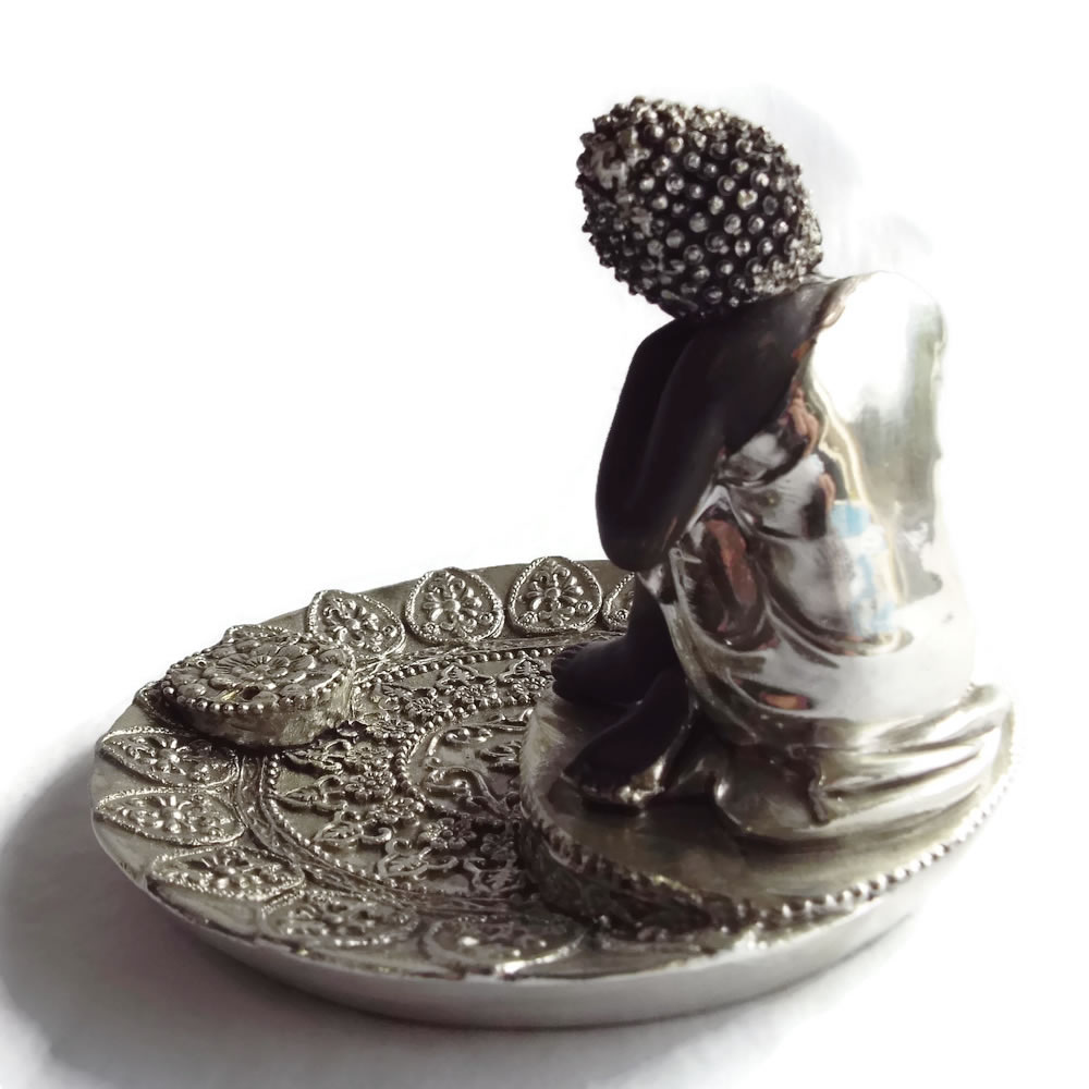 Silver Relaxing Buddha Incense Holder Back