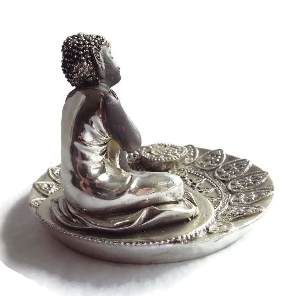 Silver Relaxing Buddha Incense Holder Side