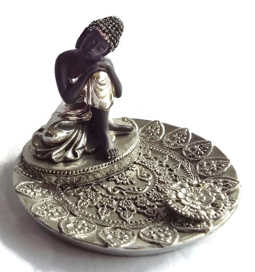Silver Relaxing Buddha Incense Holder