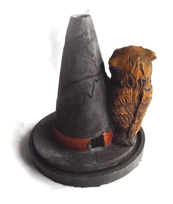 Witch Hat with Owl Incense Holder Back View
