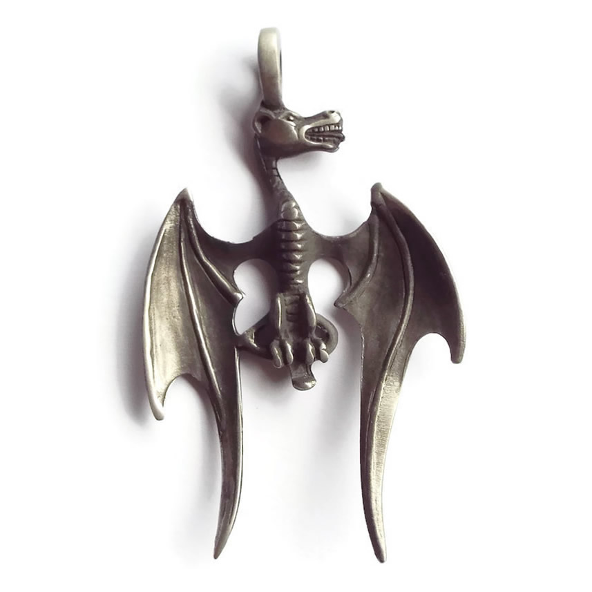 Long Winged Dragon Pewter Pendant