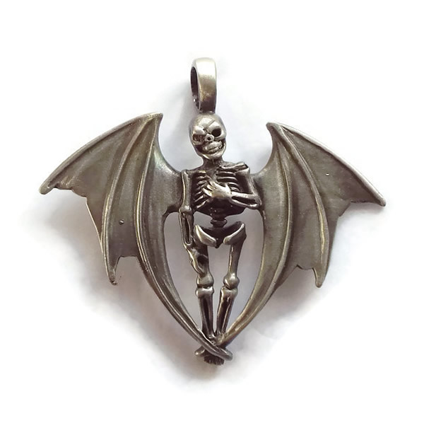 Winged Skeleton Pewter Pendant