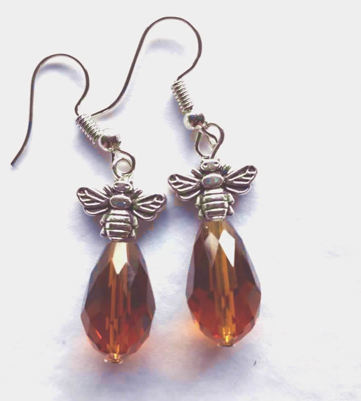 Amber Crystal Bee Earrings