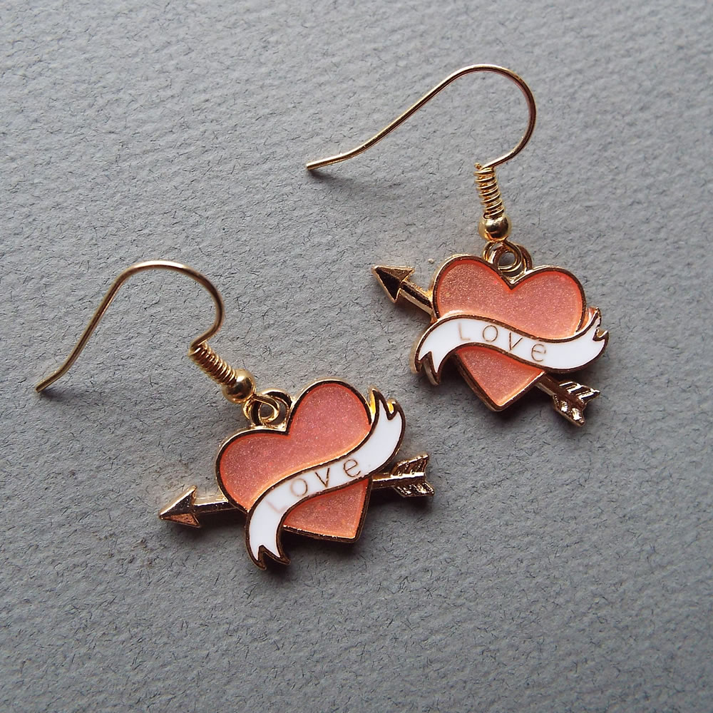 Old School Tattoo Style Love Heart Earrings