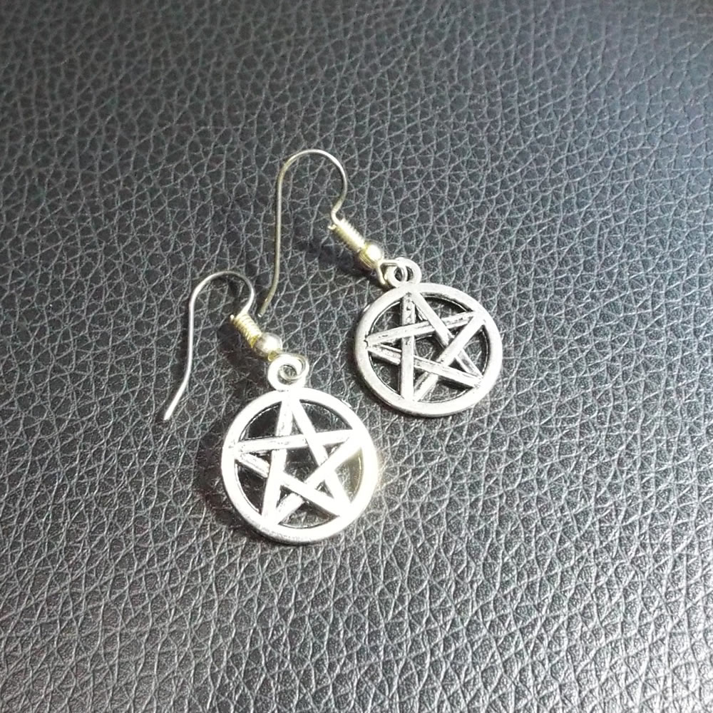 Silver Metal Pentacle Earrings